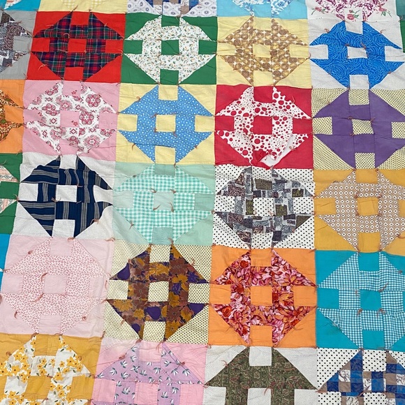 Hashtag Monkey Wrench Churn Dash Vintage Antique Handmade Color Patchwork Quilt